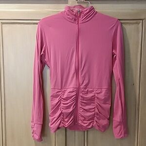 Lucy Pink Ruched Full Zip Athletic Workout Jacket Small